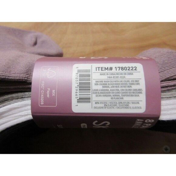 SKECHERS Anklet Socks 8 Pairs Womens Moisture Wicking Black White Gray Mauve NWT - Picture 5 of 6